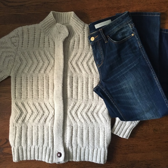 Vintage knitted wool zip pocket and leather button sweater cardigan - Picture 9 of 10